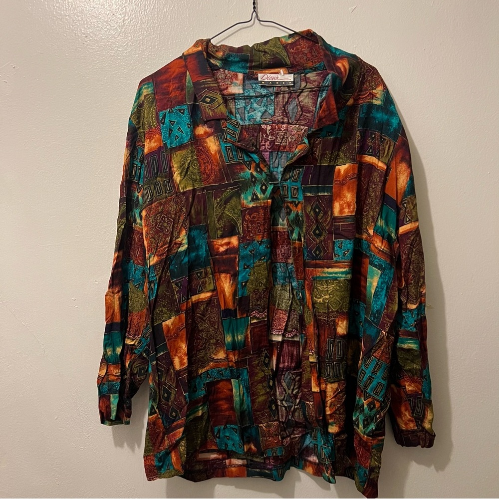 90s Abstract Button Up Long Sleeve Shirt